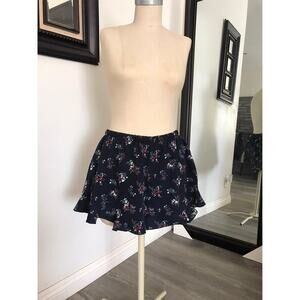 AJ Floral Navy Blue Women's  Pull-on Lined Short Shorts Large NWOT